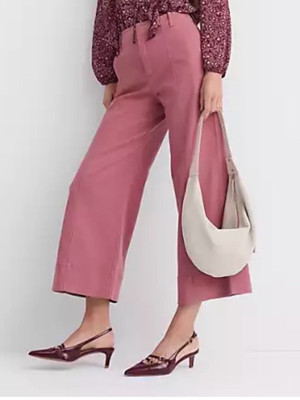LOFT Wide-Leg Crop Pants in Rose